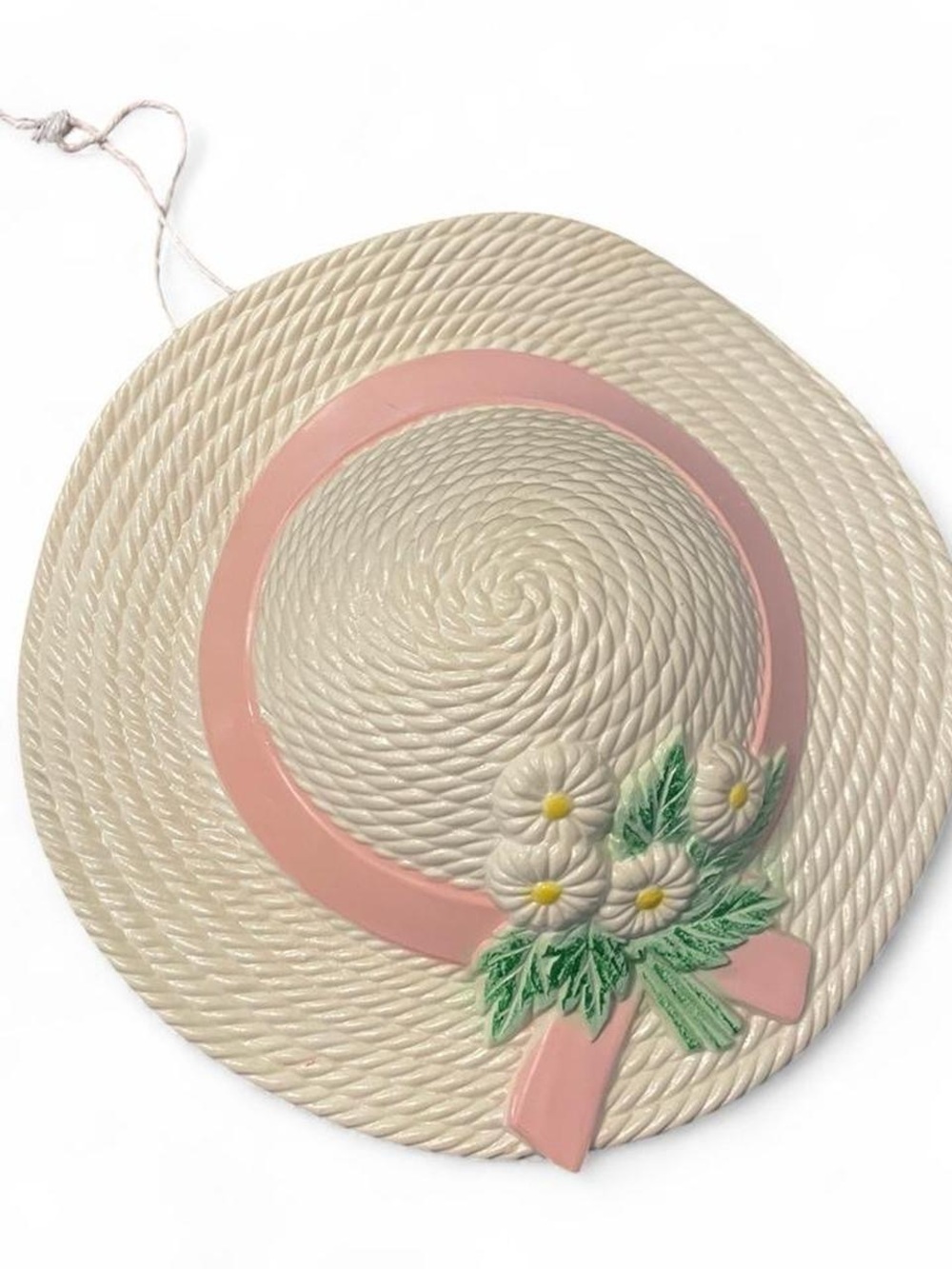 Vintage 1985 Cream Hat Wall Pocket USA Made Cottagecore Fairy Grandma Granny